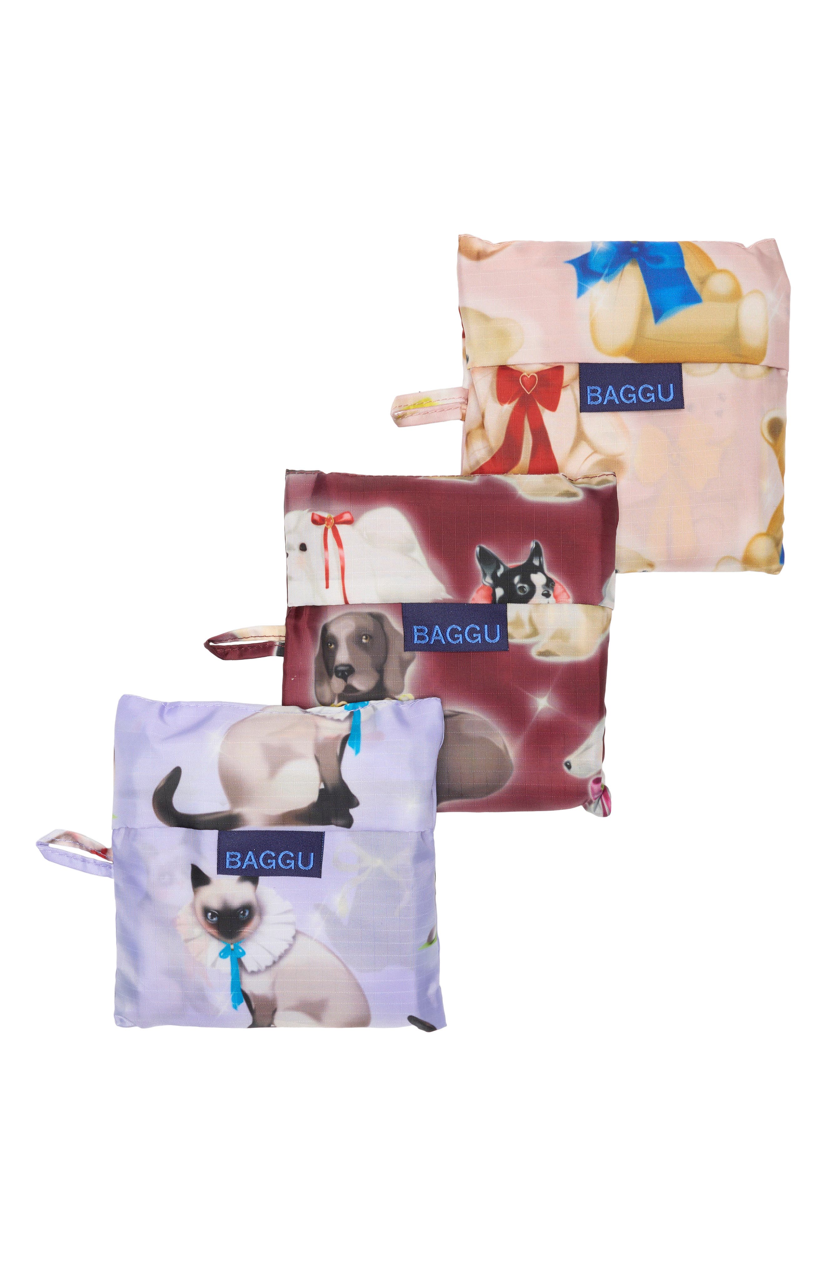 Set of 3 Standard Baggu Reusable Totes, Alternate, color, FANCY ANIMALS