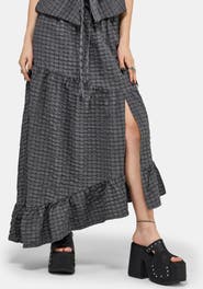 Disturbia Nimira Check Asymmetrical Maxi Skirt