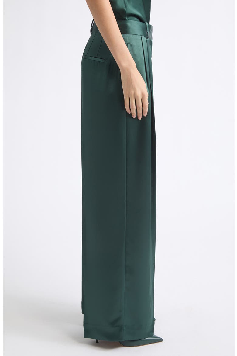 Zadie Pleated Satin Pants, Alternate, color, TEAL GREEN
