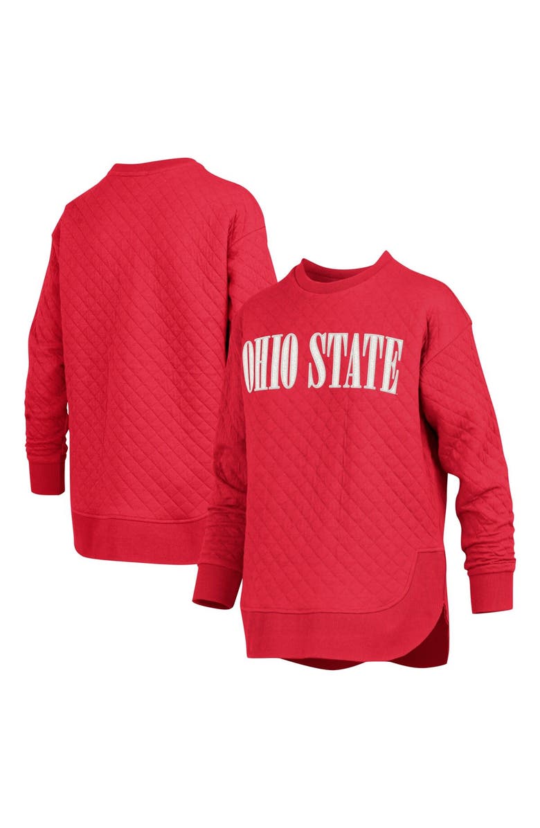 PRESSBOX Women's Pressbox Scarlet Ohio State Buckeyes Quilted Long Sleeve Pullover Sweatshirt, Main, color, 