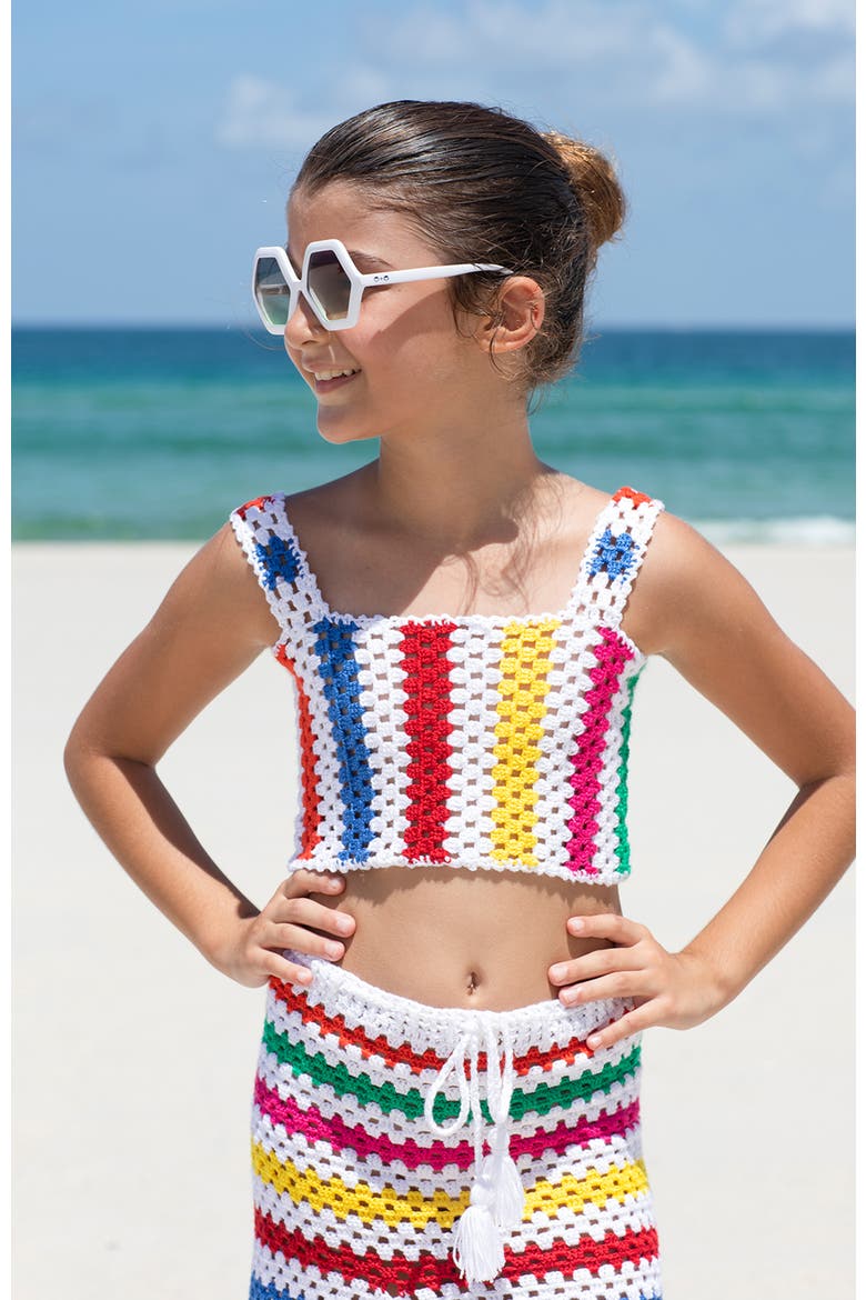 Hand-Made Knitted Striped Crochet Crop Top, Little Kid-Big Kid, Alternate, color, Multicolor
