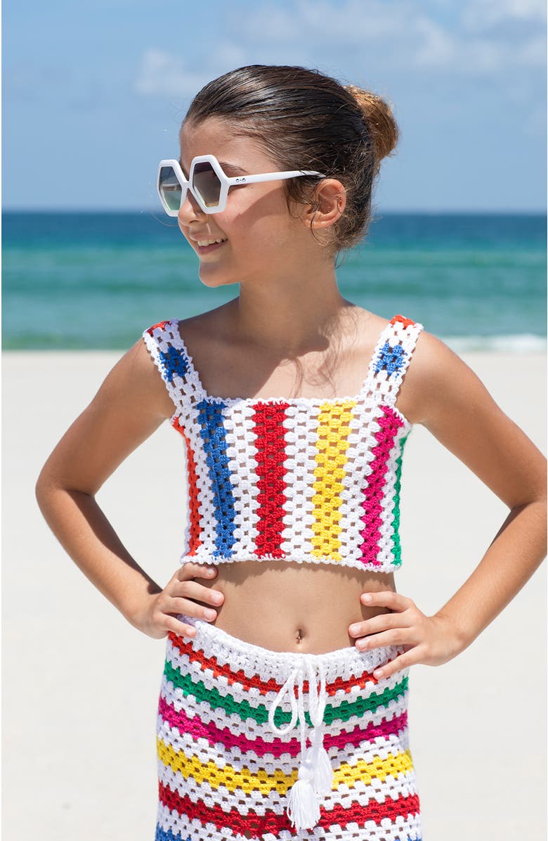 NESSI BYRD Hand-Made Knitted Striped Crochet Crop Top, Little Kid-Big Kid, Alternate, color, Multicolor