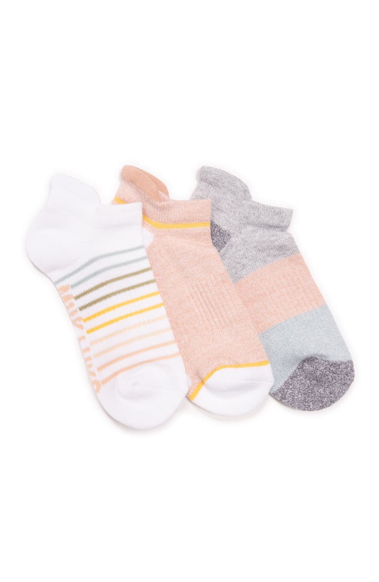 MUK LUKS Cotton Compression Ankle Socks 3 Pair Pack, Main, color, Ghost/Rose