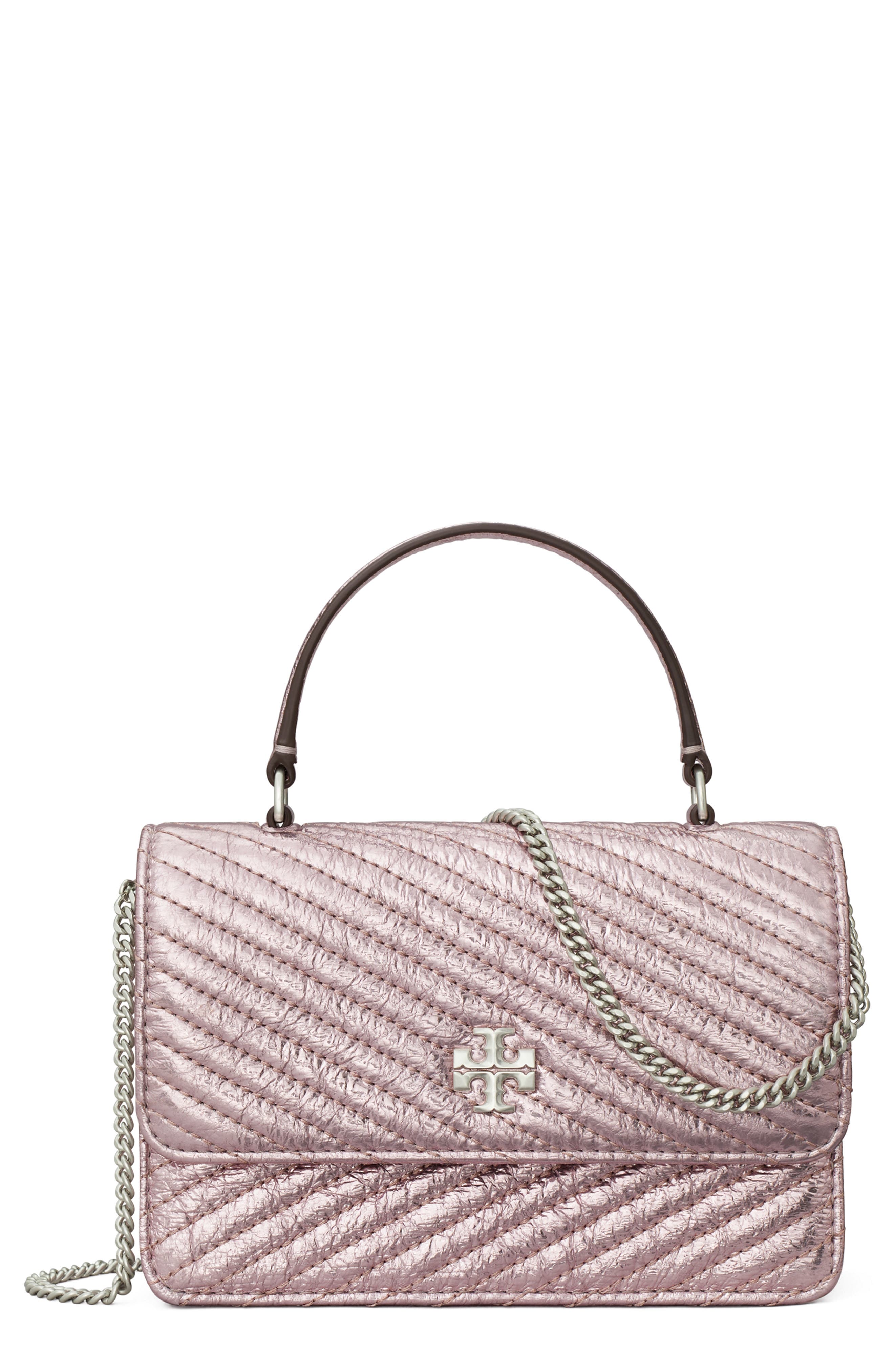 Tory Burch Kira Metallic Moto Quilt Mini Top Handle Crossbody, Main, color, 