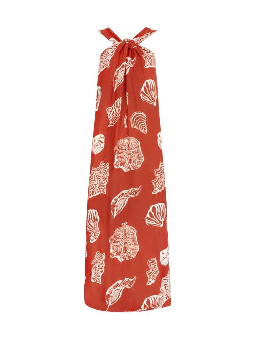 Ro&zo Womens Red Seashell-print Halterneck Woven Maxi Dress In Brown