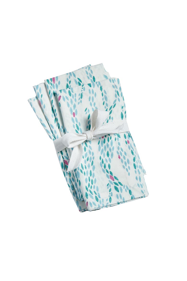 Ripple Block Print Cloth Napkins Set of Four Multi Color, Main, color, Blue
