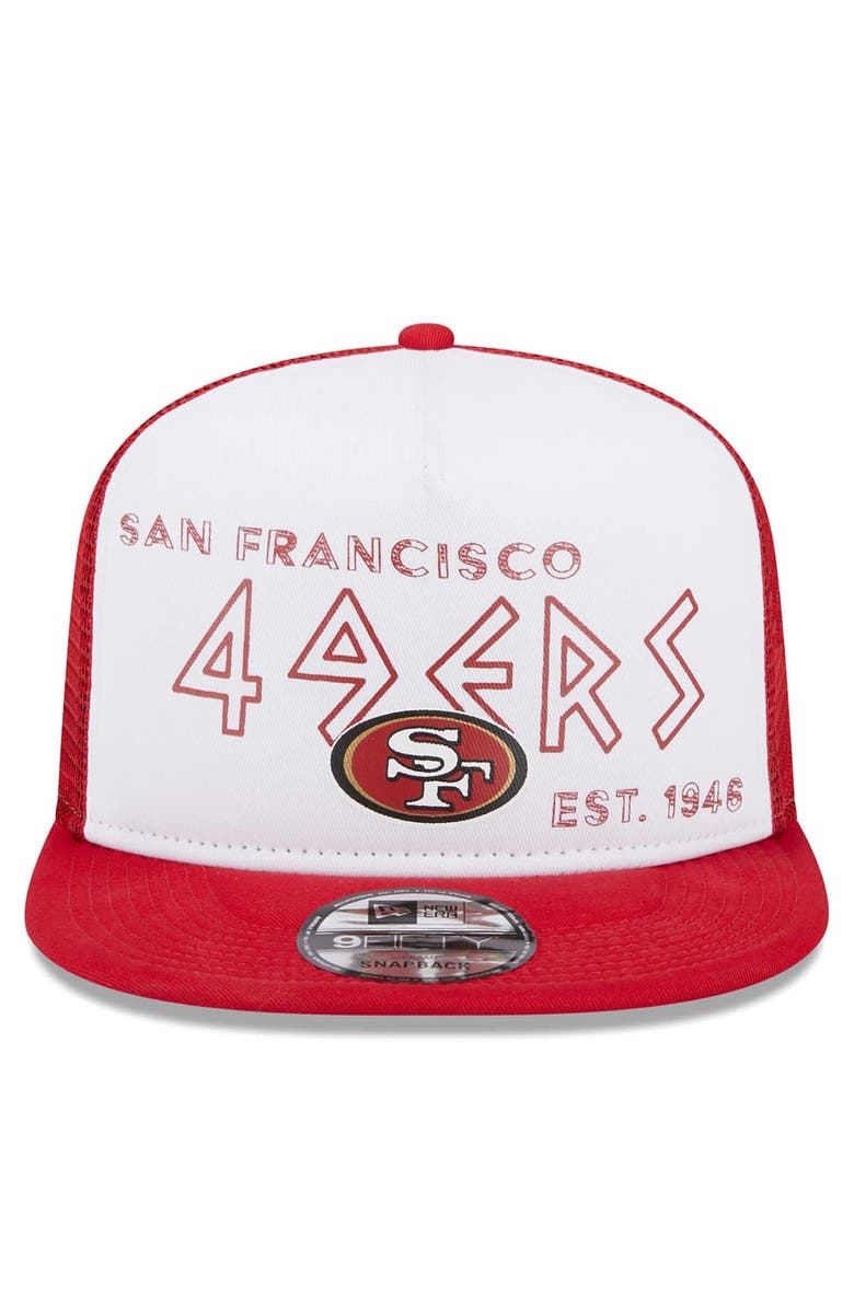 New Era Men's New Era White/Scarlet San Francisco 49ers Banger 9FIFTY Trucker Snapback Hat, Alternate, color, White