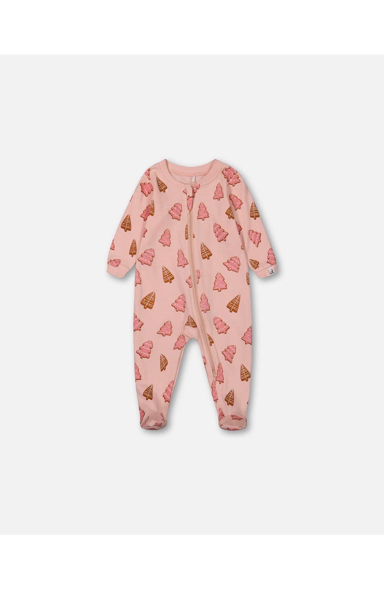 Deux par Deux Baby Girl's Organic Cotton One Piece Pajama Pink Christmas Cookies, Main, color,
