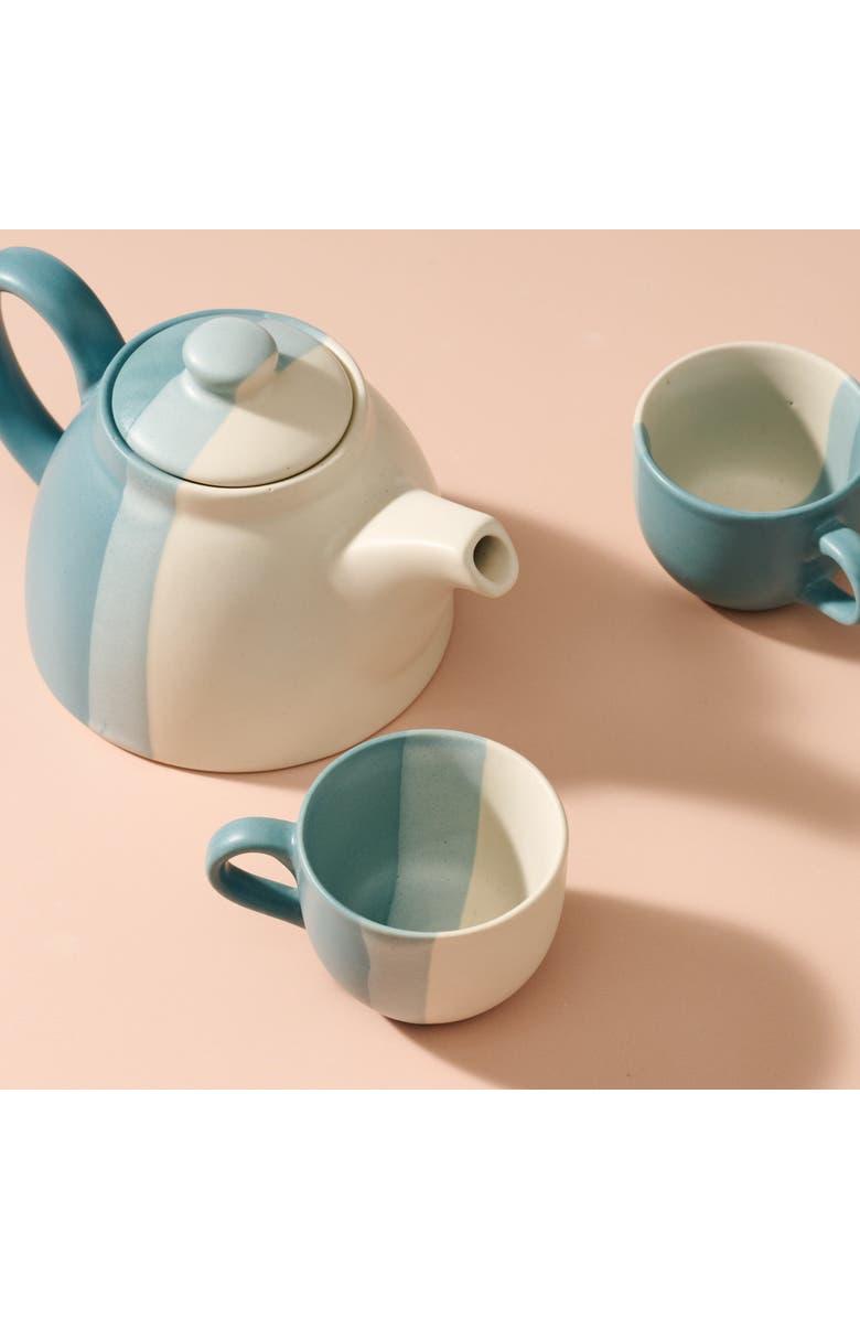 Ten Thousand Villages Pheeka Striped Teapot, Alternate, color, Blue Green