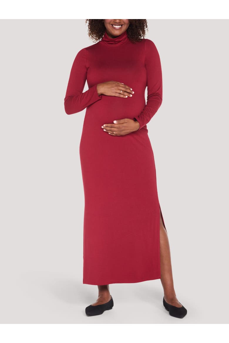Turtleneck Long Sleeve Knit Maxi Dress, Main, color, Biking Red