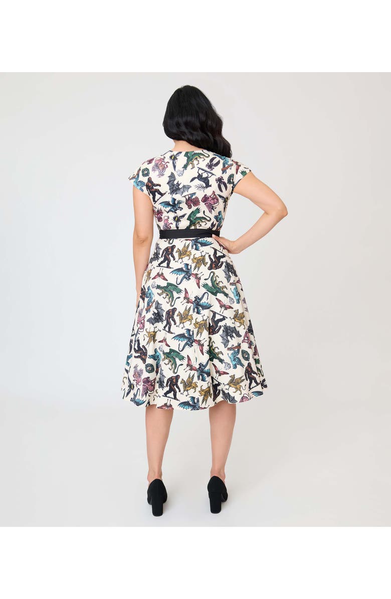 Unique Vintage 1950s Hedda Swing Dress, Alternate, color, Beige Cryptid Contrast Print