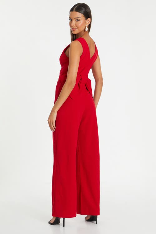 Quiz Button Front Scuba Crepe Jumpsuit With Open Back In Red