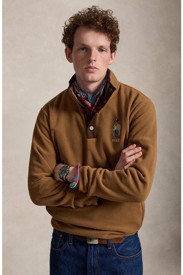 Polo Bear Fleece Quarter Zip Pullover, Alternate, color, BROWN