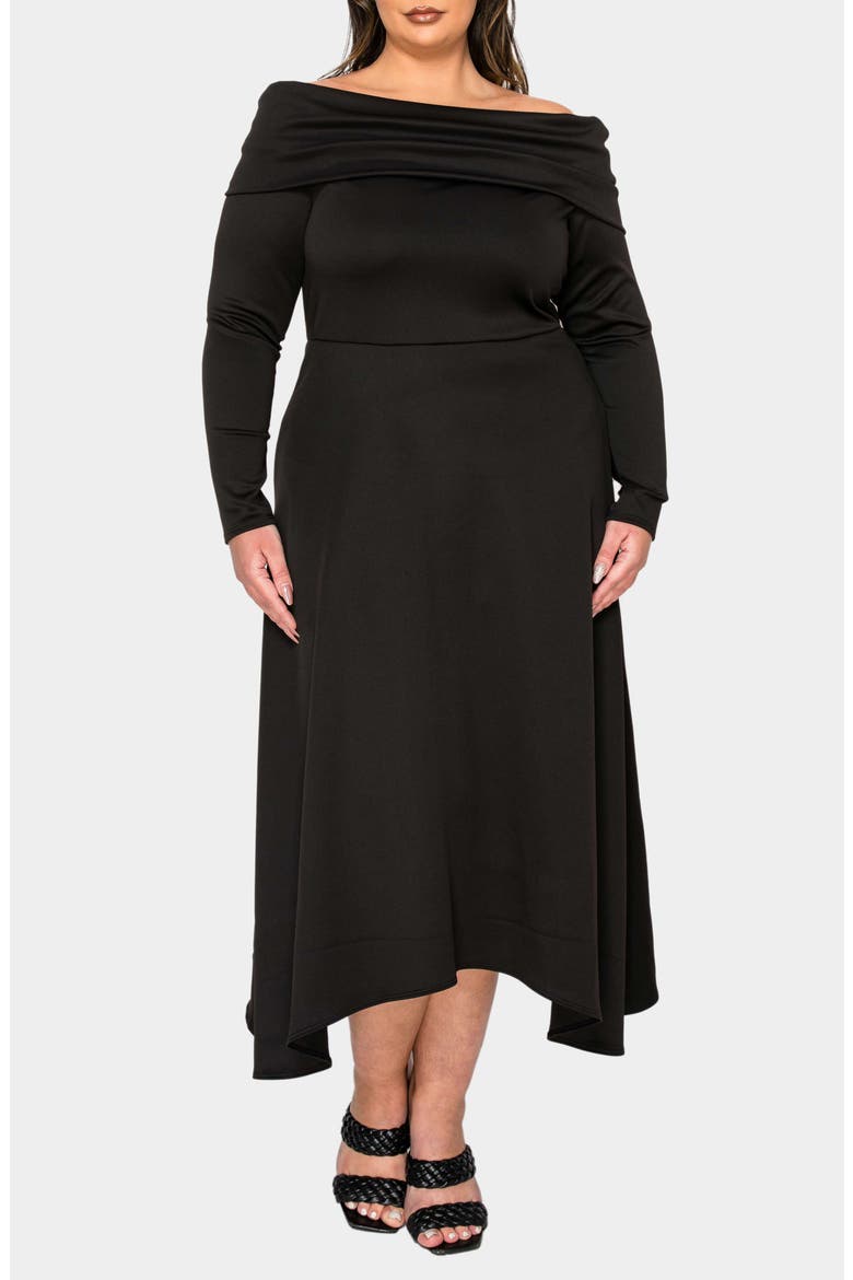 Lyra Off the Shoulder Long Sleeve Maxi Dress, Main, color, BLACK