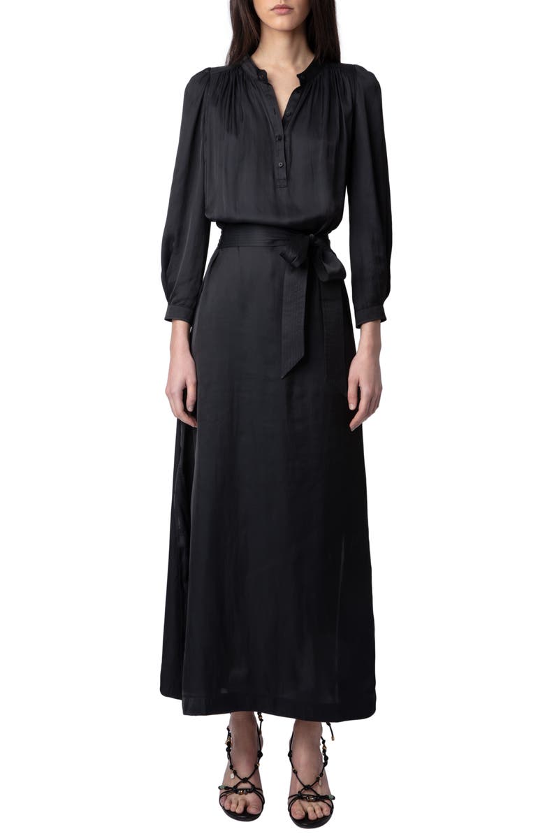Zadig & Voltaire Ritchil Long Sleeve Satin Shirtdress, Main, color, 