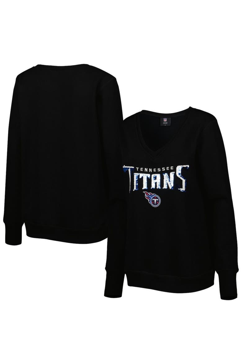 Women's Cuce Black Tennessee Titans Sequin Logo V-Neck Pullover Sweatshirt, Main, color, Black
