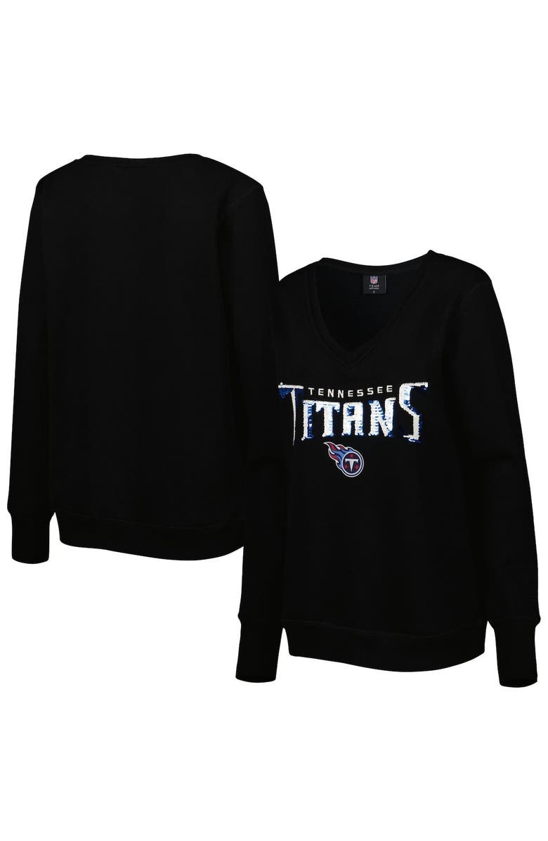 CUCE Women's Cuce Black Tennessee Titans Sequin Logo V-Neck Pullover Sweatshirt, Main, color, Black