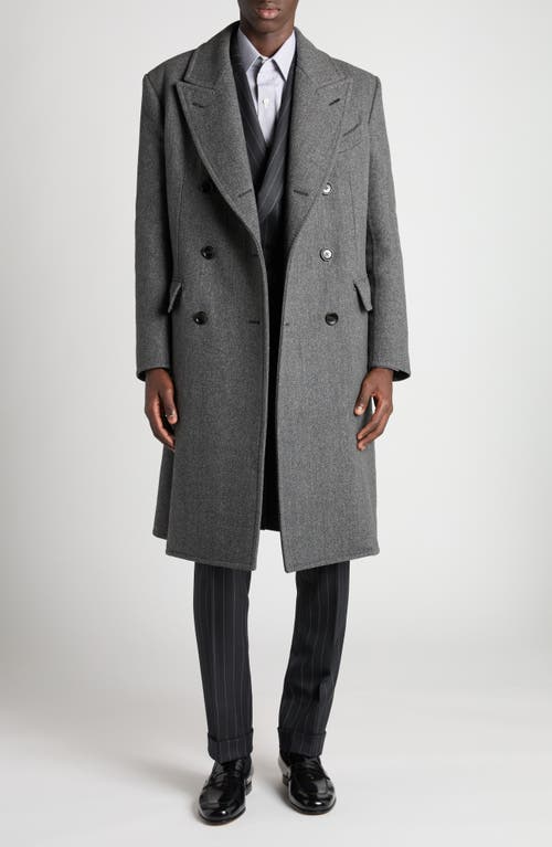 Tom Ford Double Breasted Grey Wool Herringbone Overcoat In Gray