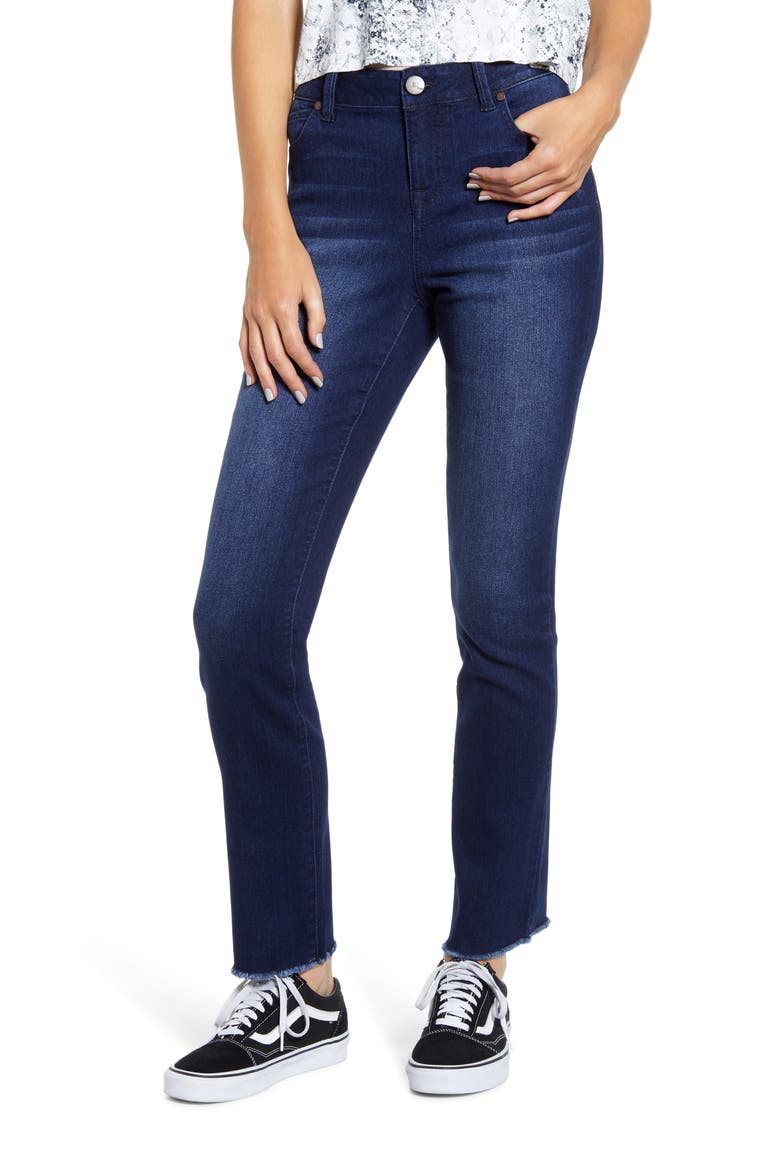 RE:Denim High Waist Raw Hem Jeans, Main, color, RECYCLED MARCO MED WASH