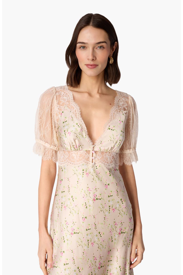 Dinah Floral Lace Silk Midi Dress, Alternate, color, ENGLISH COTTAGE/OAT
