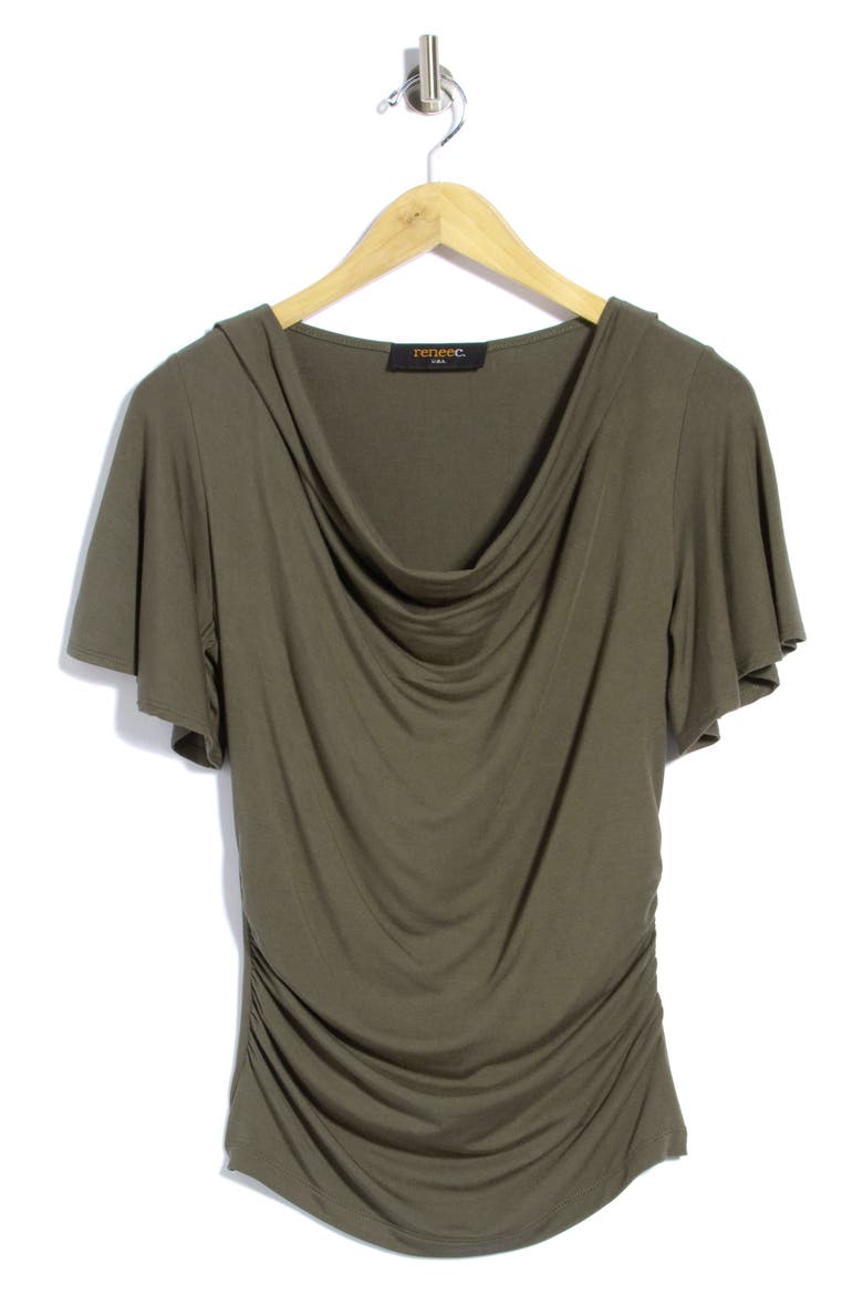 Flutter Sleeve Cowl Neck Top, Main, color, OLIVE