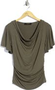Renee C Flutter Sleeve Cowl Neck Top
