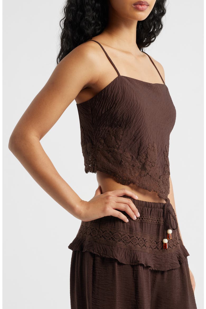 Lace Detail Rumple Satin Camisole, Alternate, color, COFFEE BEAN