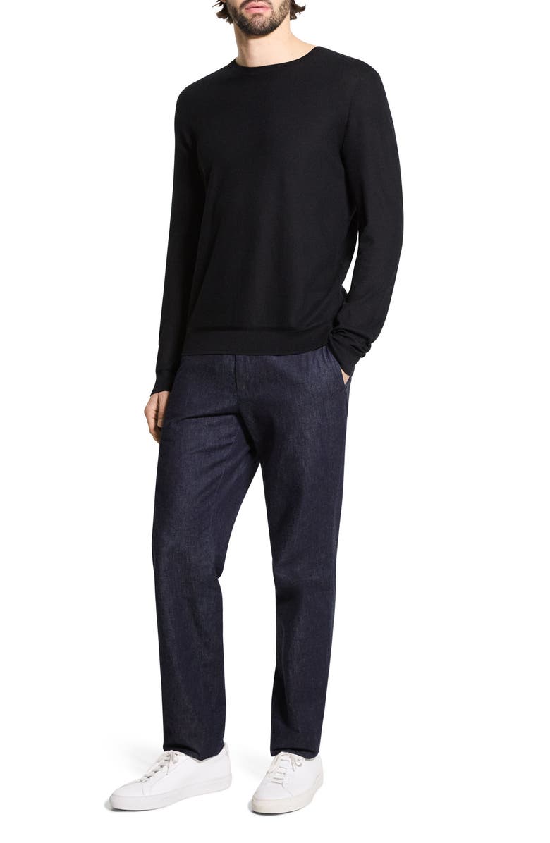 Theory Long Sleeve Silk & Cotton T-Shirt, Alternate, color, Black