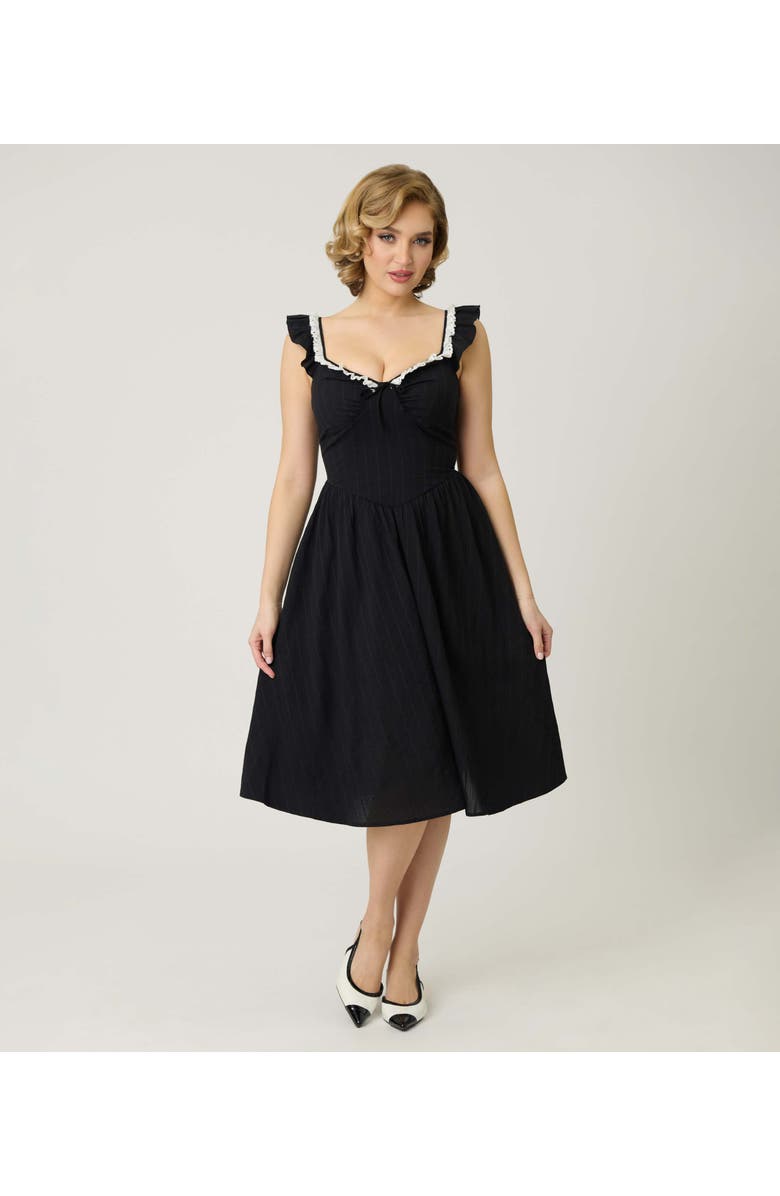 Unique Vintage Sweetheart Flutter Sleeve Swing Dress, Main, color, Black Solid