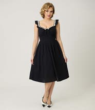 Unique Vintage Sweetheart Flutter Sleeve Swing Dress