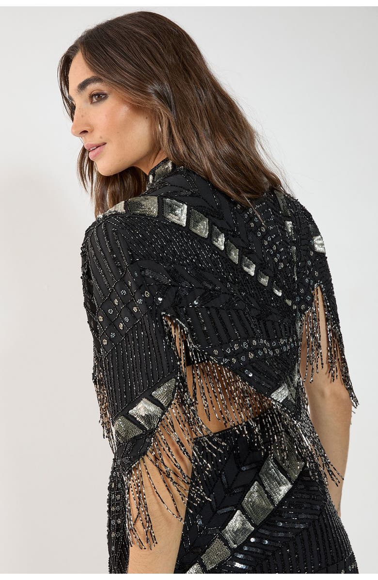 NASTY GAL Panelled Sequin Tassel Cape, Alternate, color, Black