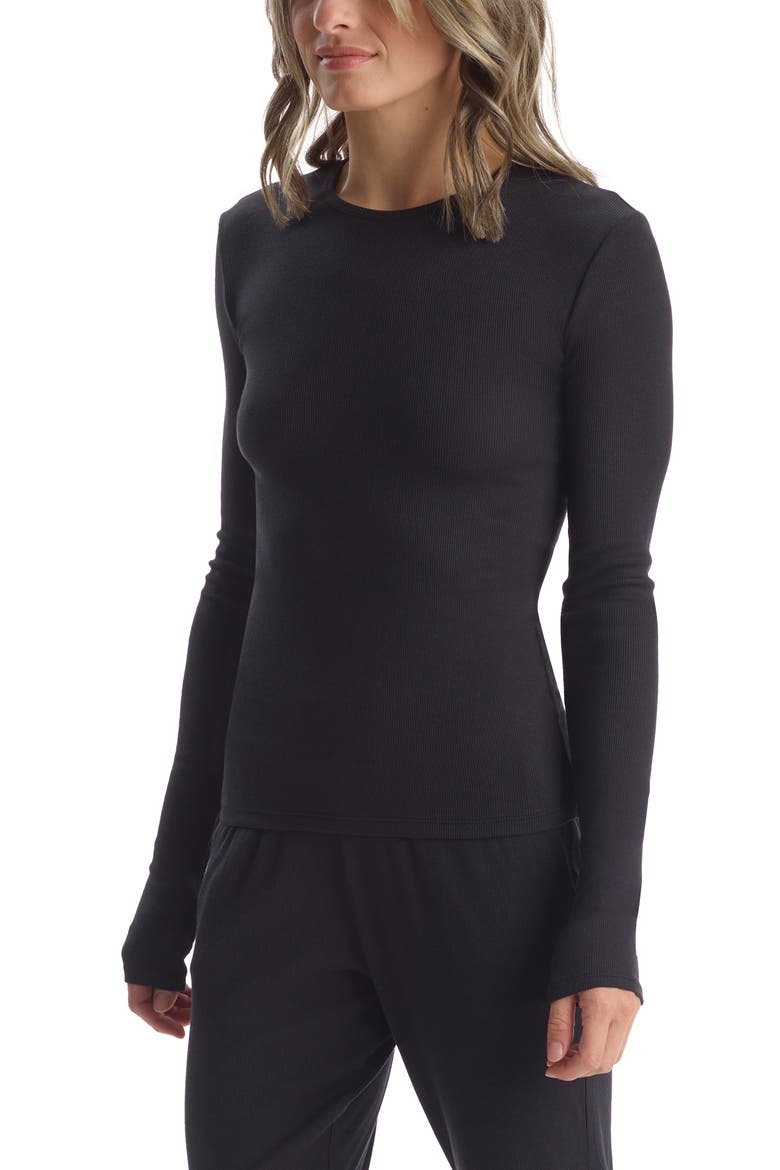 Luxury Ribbed Long Sleeve T-Shirt, Main, color, BLACK
