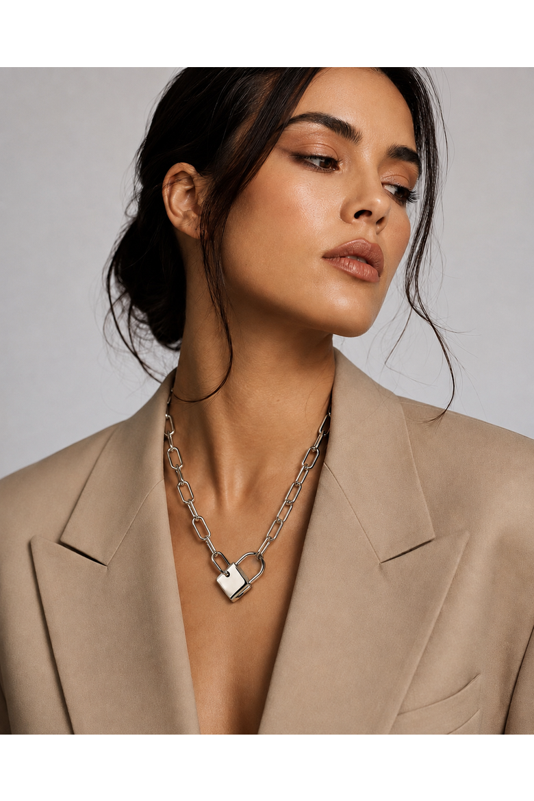 Scarlett Lock Necklace, Alternate, color, Gold