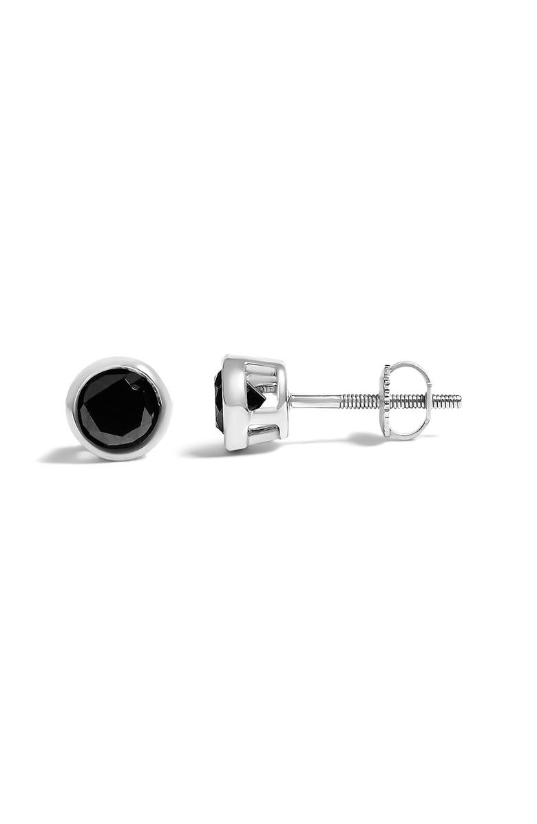 Haus of Brilliance Silver 3/4 Ct Black Diamond Bezel- Stud Earrings with Screw Backs, Alternate, color, White