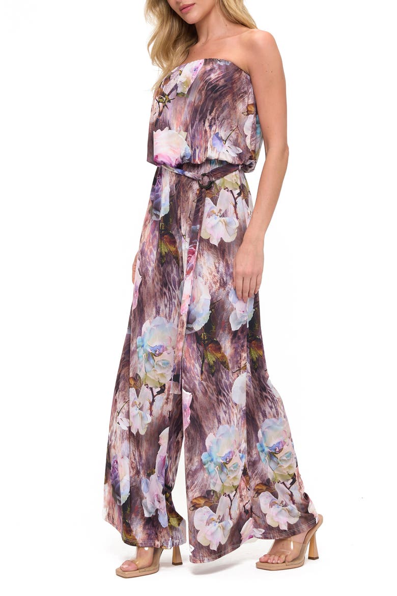 Printed Strapless Wide Leg Romper, Alternate, color, PURPLE