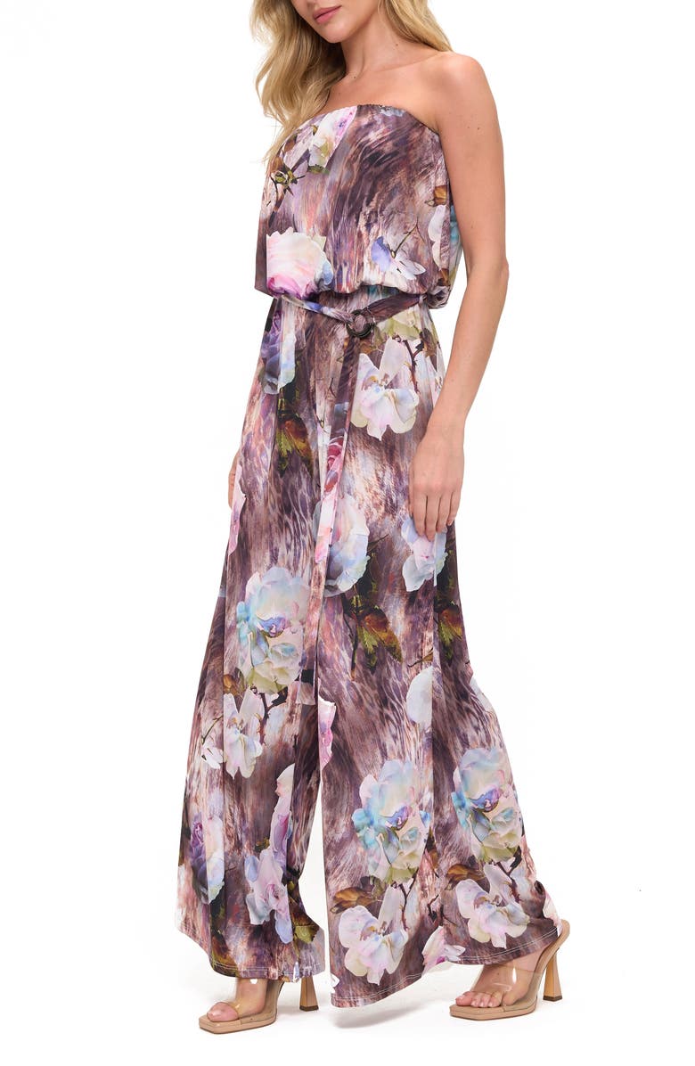O.L. Printed Strapless Wide Leg Romper, Alternate, color, Purple
