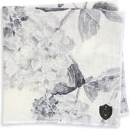CLIFTON WILSON Grey & White Floral Linen Pocket Square