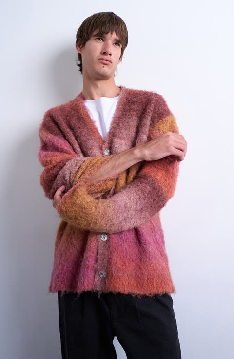 Oversize Ombré Stripe Fluffy Cardigan