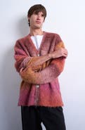 Topman Oversize Ombré Stripe Fluffy Cardigan
