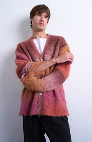 Topman Oversize Ombré Stripe Fluffy Cardigan