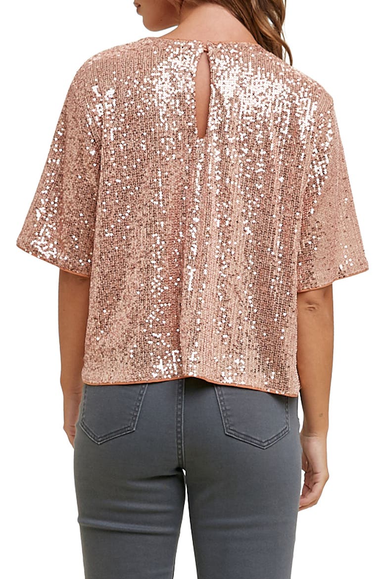 Sequin Boxy Crop Top, Alternate, color, ROSE GOLD