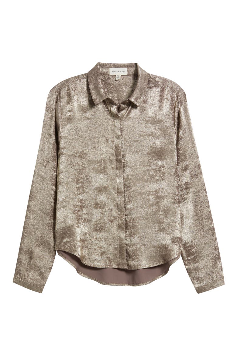 Hidden Placket Velvet Button-Up Blouse, Alternate, color, CHAMPAGNE FOIL