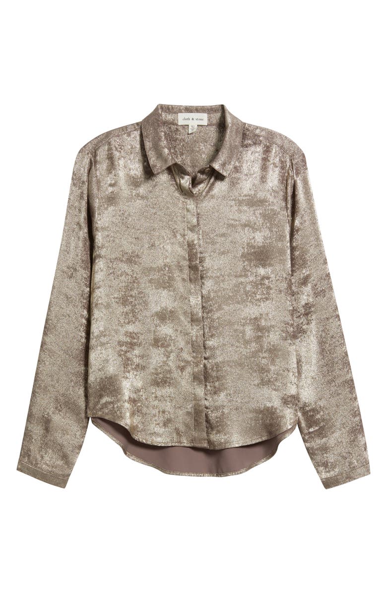 Cloth & Stone Hidden Placket Velvet Button-Up Blouse, Alternate, color, Champagne Foil