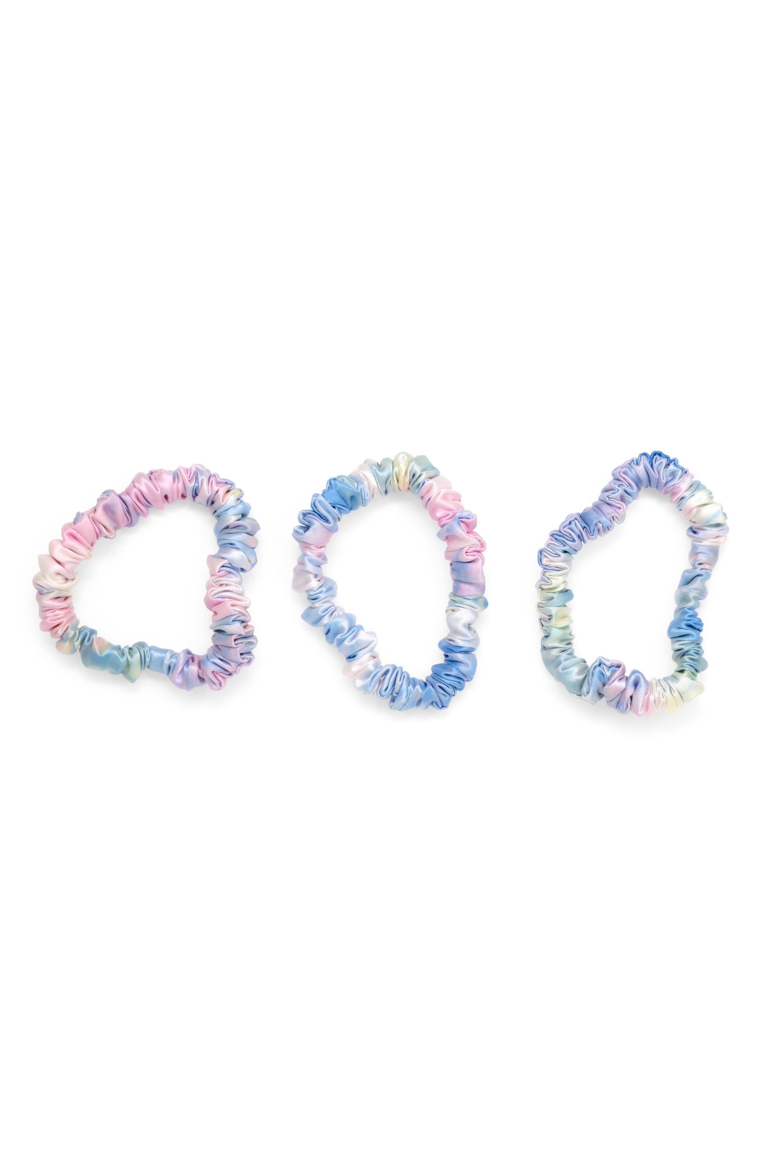 BLISSY 3-Pack Skinny Silk Scrunchies in Yellow Tie Dye 