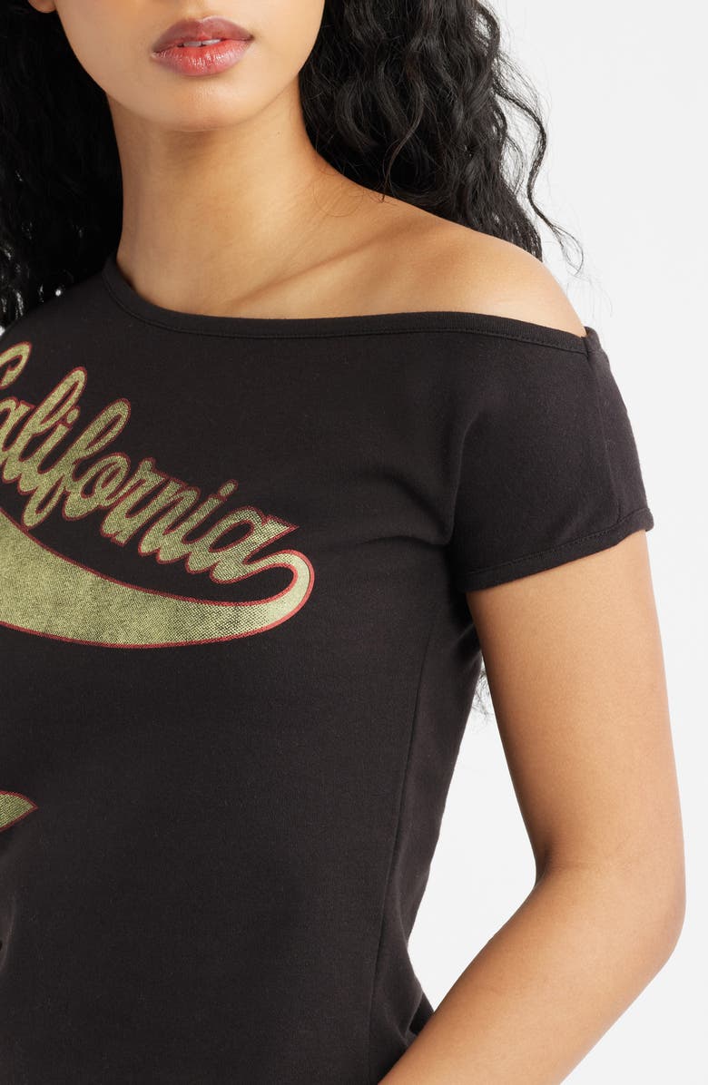 PacSun California Star One-Shoulder Top, Alternate, color, Black