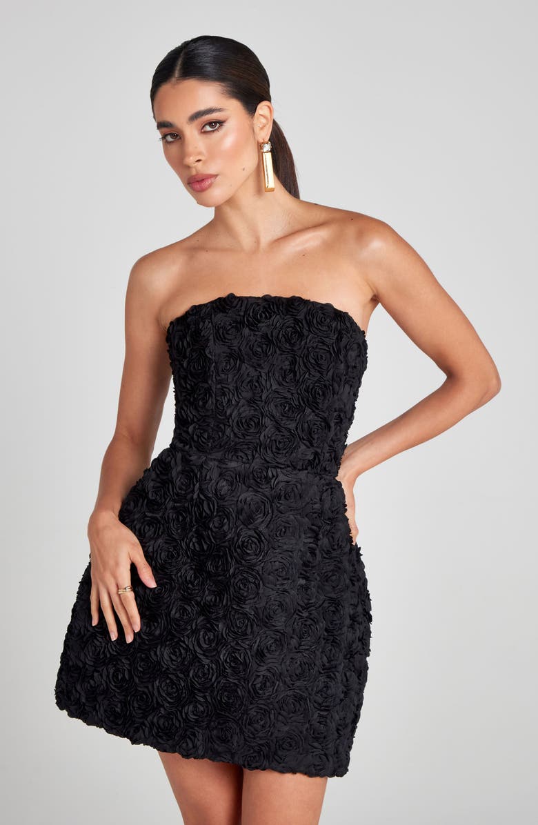 NADINE MERABI Maisy Rosette Strapless Minidress, Alternate, color, Black