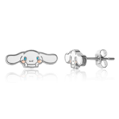 Silver Flash-Plated and Enamel Stud Cinnamoroll Earrings