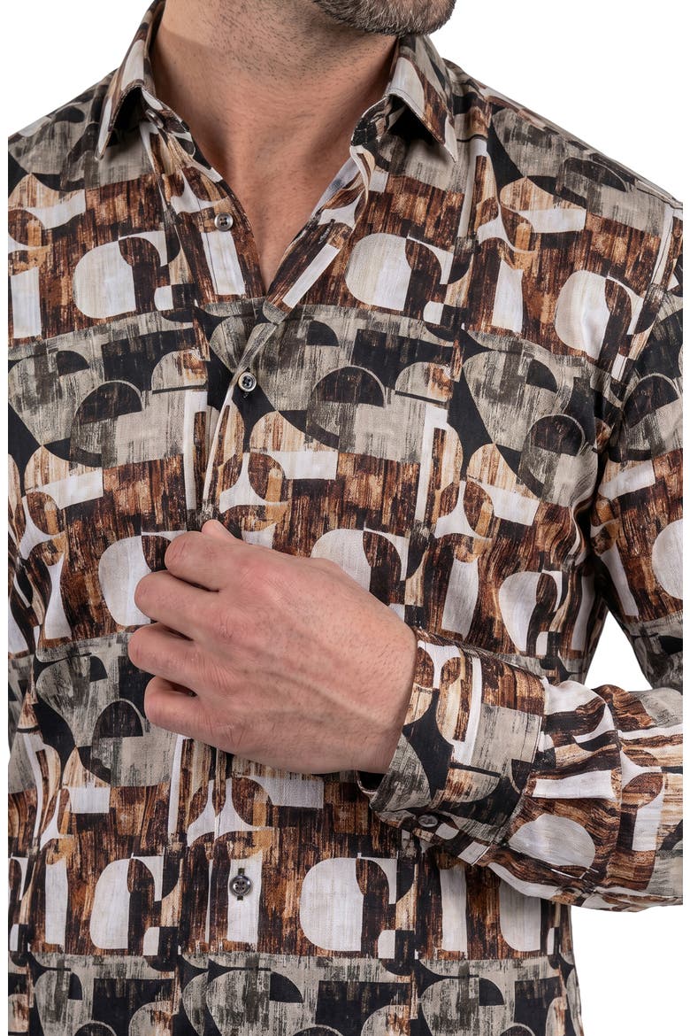 Fibonacci Contemporary Fit Button-Up Shirt, Alternate, color, BROWN