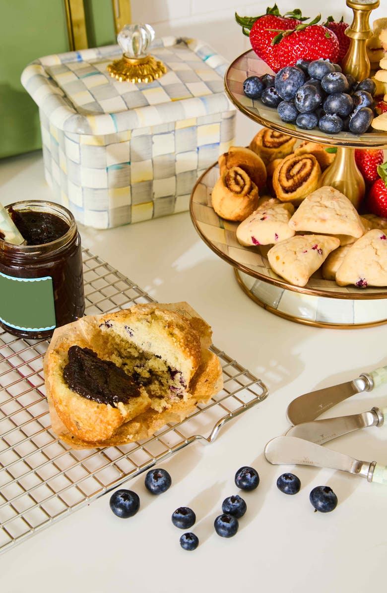 MACKENZIE CHILDS Sterling Check Enameled Steel Recipe Box, Alternate, color, Grey/ White