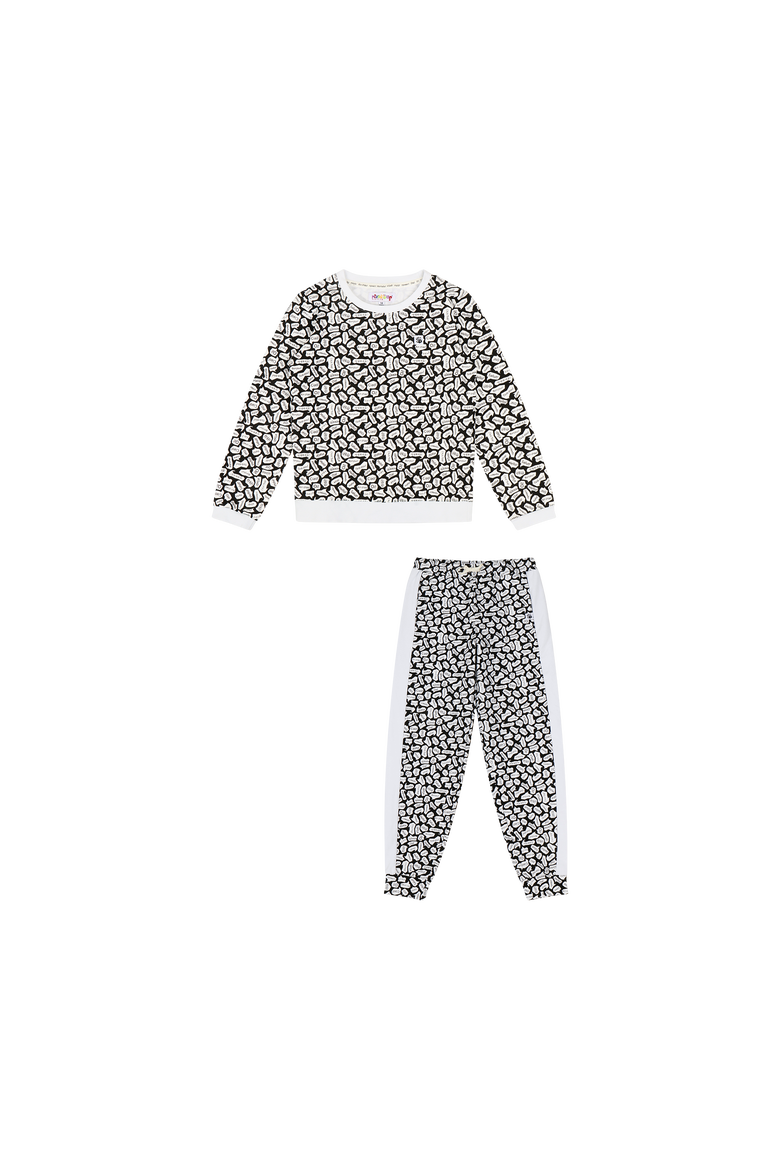 Kids Crewneck Sweatshirt and Jogger Pants Set - Black/White-Hello, Alternate, color, Black/White/Hello